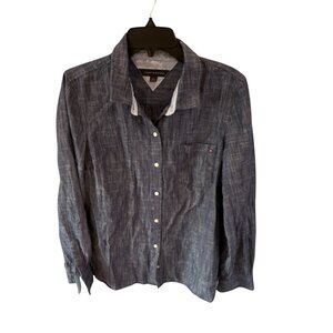 Tommy Hilfiger Mens Chambray Shirt Blue Cotton Long Sleeve Size Large Casual